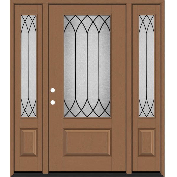 Steves & Sons Regency 64 in. x 80 in. 3/4Lite Spire Decorative Glass RHIS AutumWheat Mahogany Fiberglass Prehung Front Door w/Db12inSL