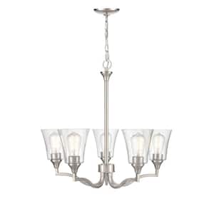 Caily 26 in. 5-Light Brushed Nickel Chandelier Light with Clear Seeded Glass