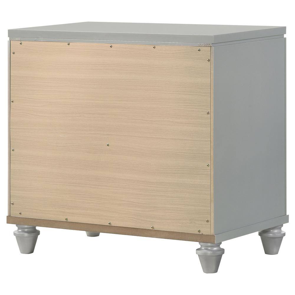 Glam Silver 2-Drawer Nightstand with Jeweled Pulls