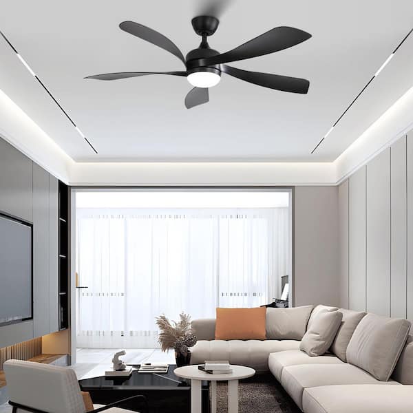 52 in. Indoor Black 5 Black ABS Blades Ceiling Fan with LED Light, 6 Speed Wind and Remote-Control Reversible DC Motor