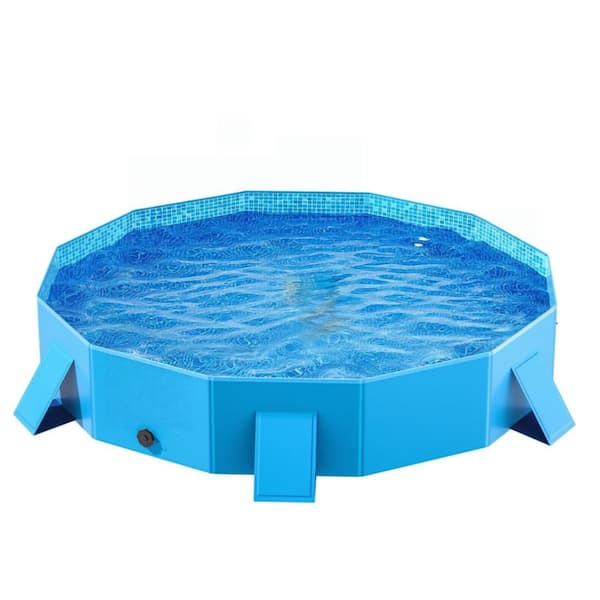 64IN Foldable Hard Plastic Kiddie Pool with Stable Side Support, Collapsible Portable Swimming Pool for Pets & Kids