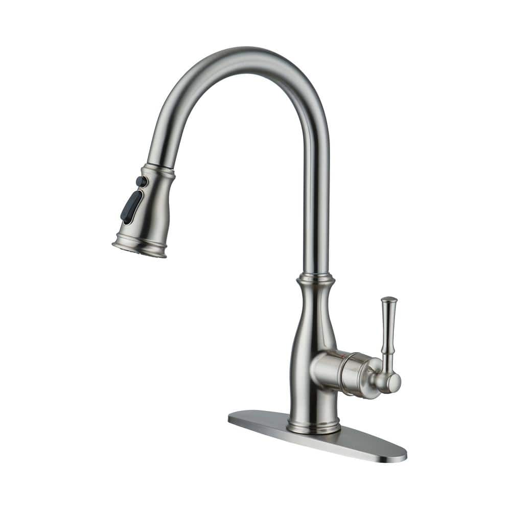 3-Spray Single Handle Pull Down Sprayer Kitchen Faucet in Brushed Nickel -  Mondawe, MD-KF328-BN