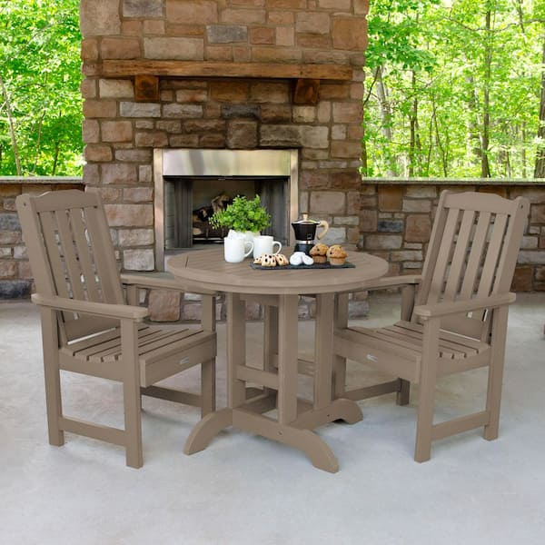 Highwood Lehigh Woodland Brown 3-Piece Recycled Plastic Round Outdoor Dining Set