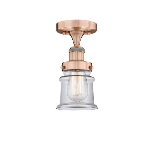 Innovations Canton 5.25 in. 1-Light Antique Copper Industrial Semi-Flush Mount with Clear Glass Shade