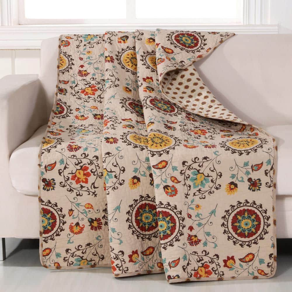 Boho-Chic Multicolor Cotton Reversible Throw Blanket