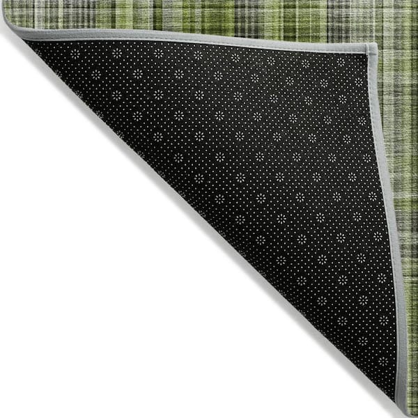 Green, Black, Gray 2 ft. x 8 ft. Woven Plaid Polyester Runner Indoor / Outdoor Area Rug
