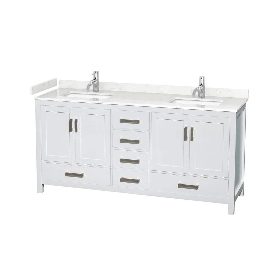 Sheffield 72'' White Double Freestanding Bathroom Vanity with Carrara Marble Top