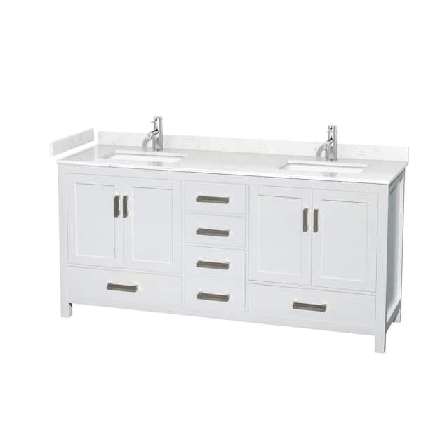 Wyndham Collection Sheffield 72 in. W x 22 in. D Double Bath Vanity in White with Cultured Marble Vanity Top in White with White Basins