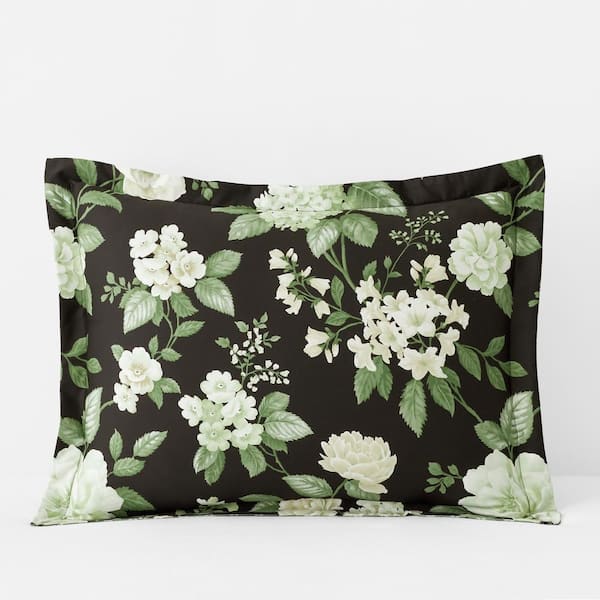 The Company Store Legends Hotel Black Multi Blooming Flowers Wrinkle-Free Sateen King Sham