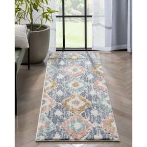 Delia Helios Modern Ikat Shag Ivory 2 ft. 3 in. x 7 ft. 3 in. Runner Area Rug