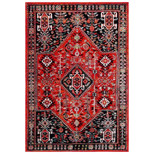 Vintage Hamadan 9 ft. x 12 ft. Red/Black Ornate Border Area Rug