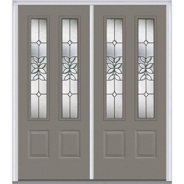 Milliken Millwork 74 in. x 81.75 in. Cadence Decorative Glass 2 Lite Painted Majestic Steel Exterior Double Door