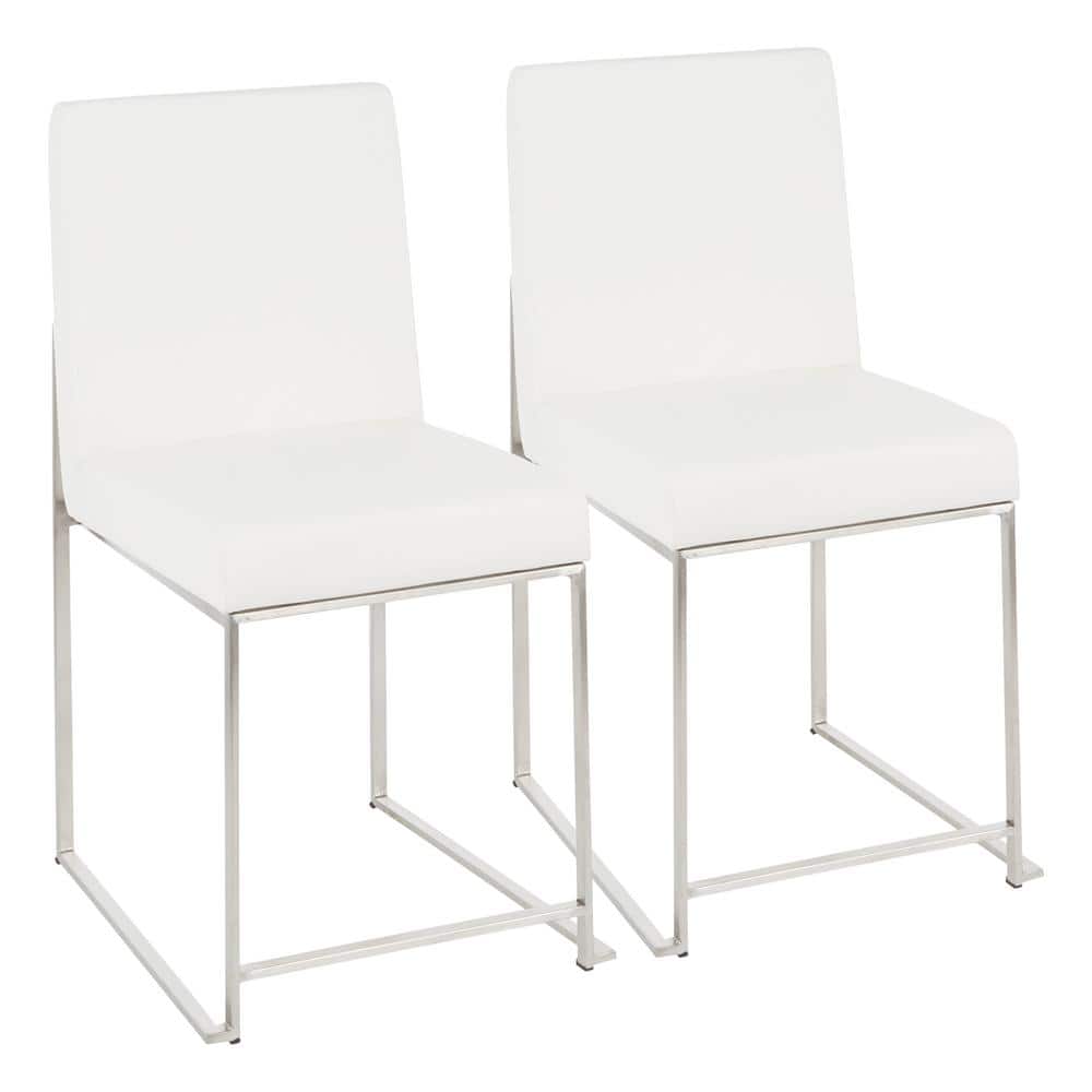 White Faux Leather High Back Metal Side Chair
