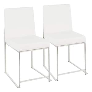 Fuji White Faux Leather Stainless Steel High Back Dining Chair (Set of 2)