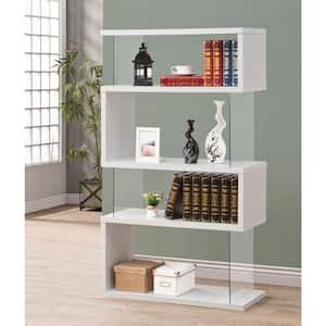 63 in. White Wood 4-shelf Etagere Bookcase with Open Back