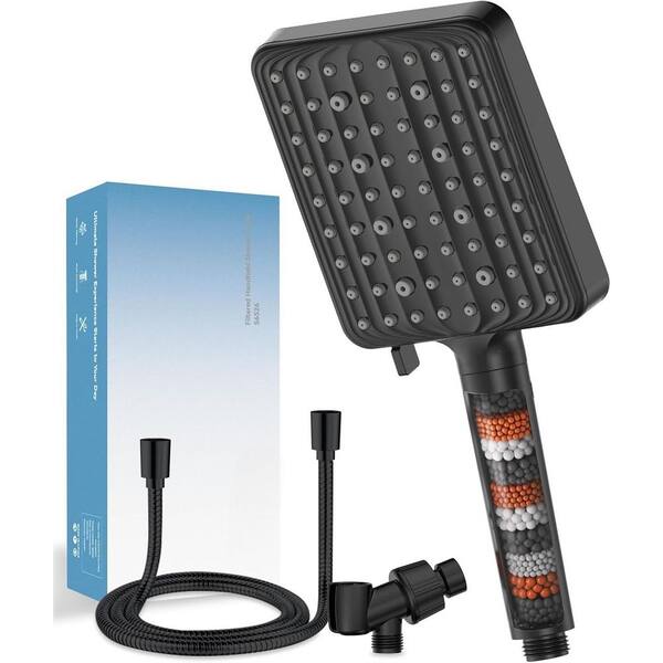 6-Spray Settings Wall Mount Handheld Shower Head 1.8 GPM in Black with Mineral Beads and Stainless Steel Hose