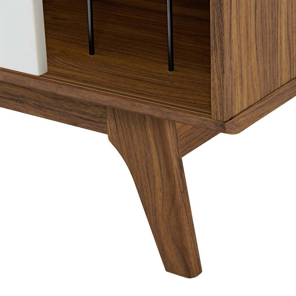 Envision Walnut & White Vinyl Record Display Stand with Sliding Door