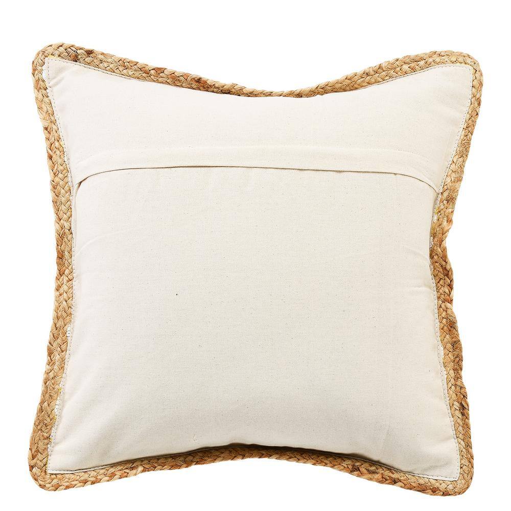 Yellow and White Striped Cotton and Jute 20" Square Throw Pillow