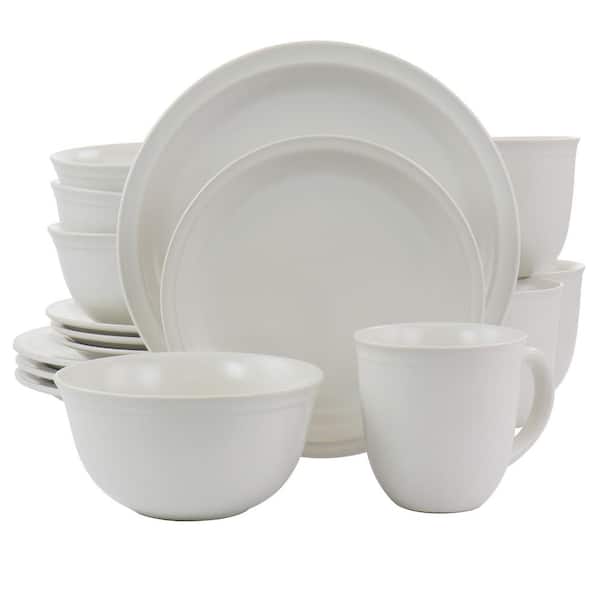 Gibson Home 16-Piece White Siam Stoneware Dinnerware Set