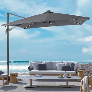 Anthracite Premium 9x9FT LED Cantilever Patio Umbrella - Outdoor Comfort with 360° Rotation and Canopy Angle Adjustment