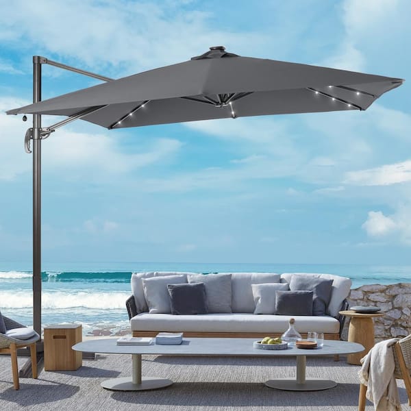 Sonkuki 9FT Premium LED Cantilever Patio Umbrella - Outdoor Comfort with 360° Rotation and Canopy Angle Adjustment, Anthracite