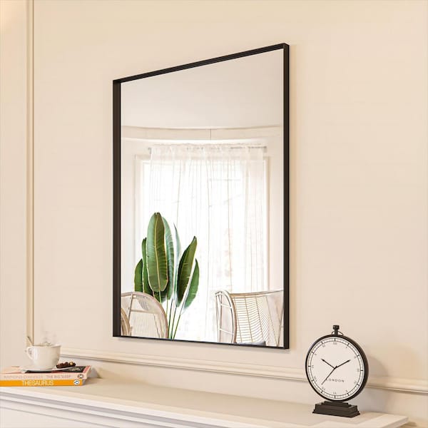 ORGANNICE 28 in. W x 36 in. H Black Aluminum Rectangle Framed Tempered Glass Wall-mounted Mirror