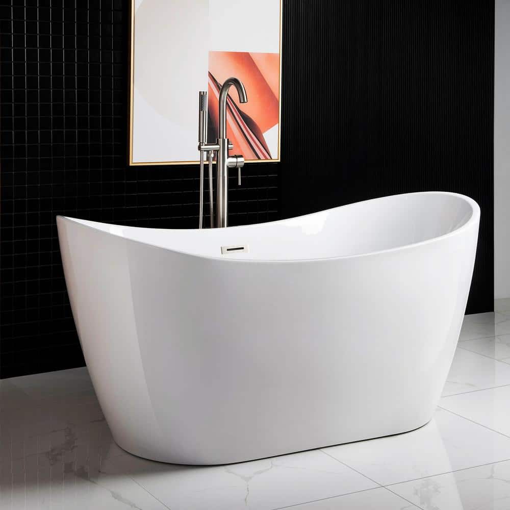 59'' White Acrylic Freestanding Double Slipper Soaking Tub