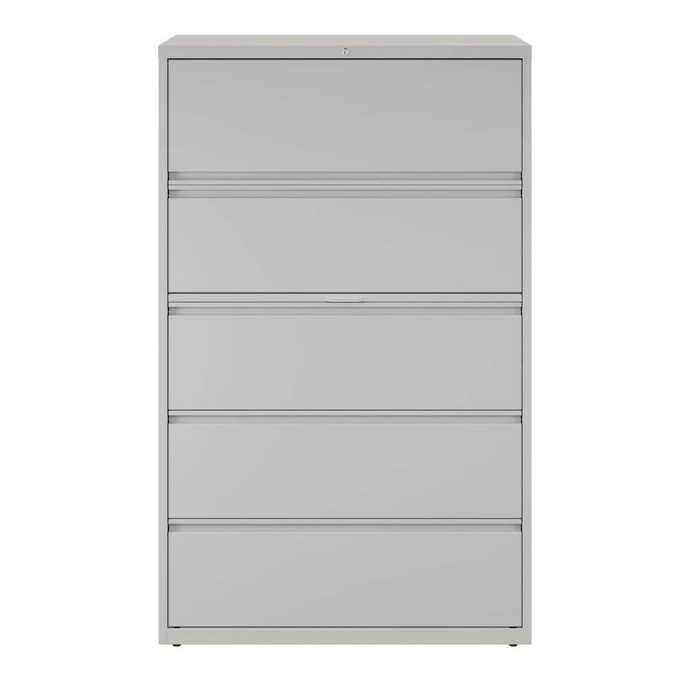 Gray 42-Inch Steel 5-Drawer Lockable Lateral File Cabinet