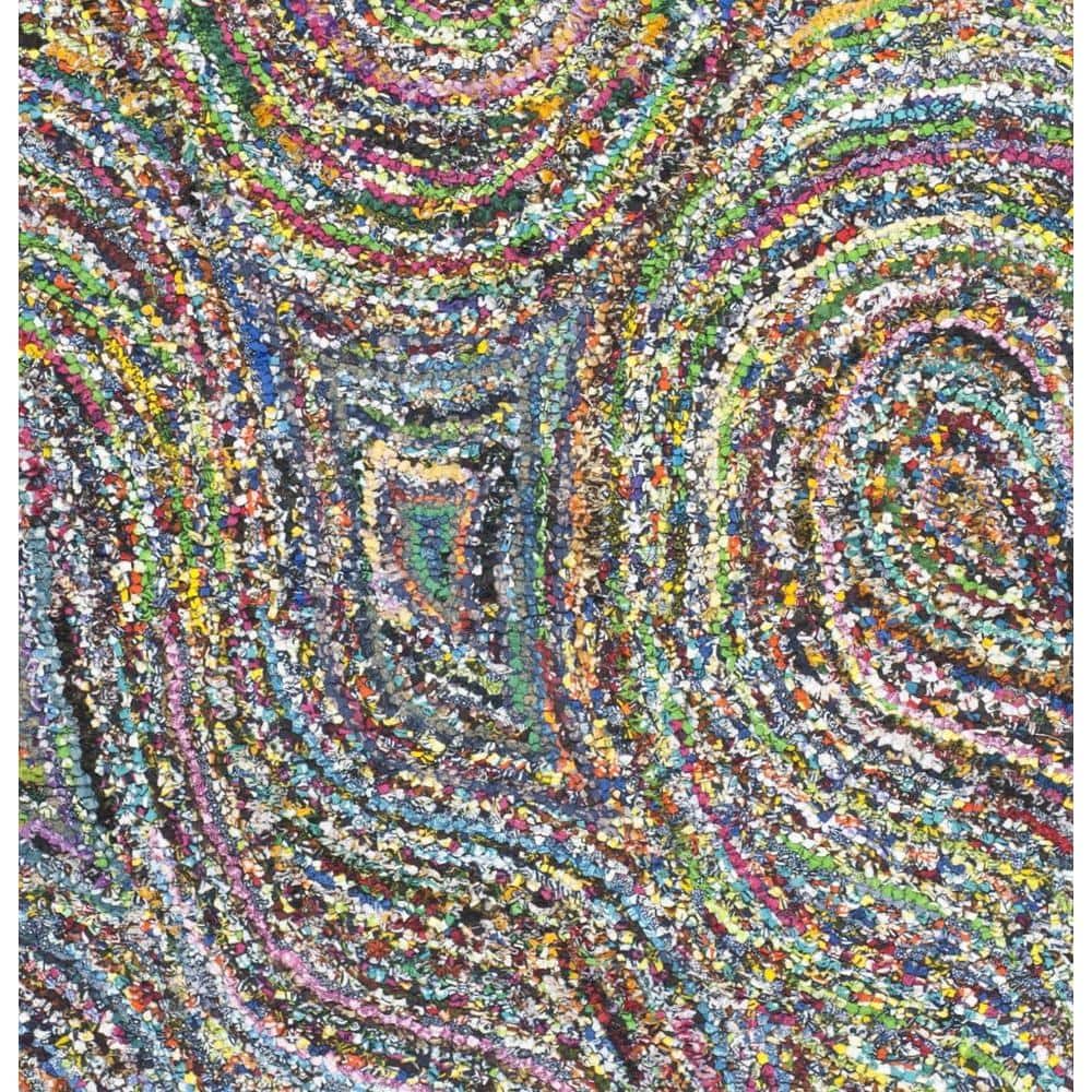 Hand-Tufted Multicolor Wool and Cotton Square Rug, 4'x4'