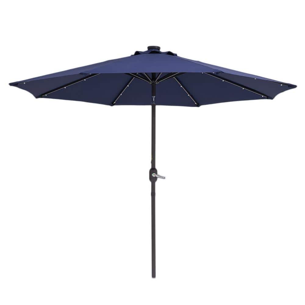 Large 9 ft. Steel Market Solar Patio Umbrella in Dark Blue