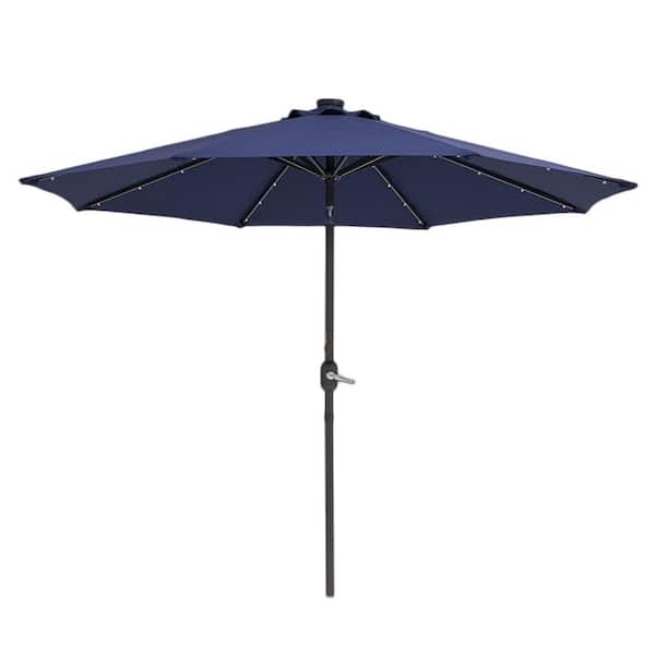 Unbranded Large 9 ft. Steel Market Solar Patio Umbrella in Dark Blue