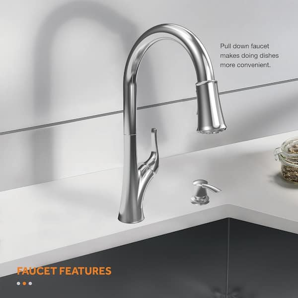 Glacier Bay Tight Radius 27 in. Undermount Single Bowl 18 Gauge Stainless  Steel Kitchen Sink with Pull-Down Faucet FSUR2718B1PA1