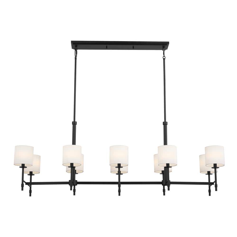 Elegant Ali Black Fabric Drum Shade 10-Light Linear Chandelier