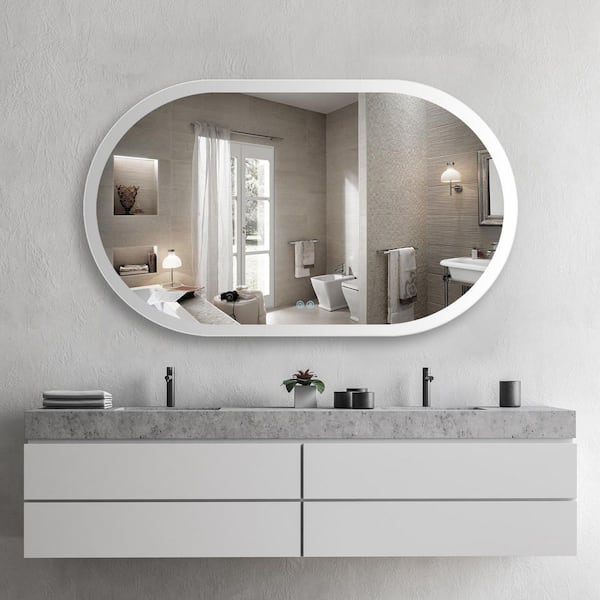 FUNKOL 24 in. W x 40 in. H Small Oval Frameless Anti-Fog Wall Mounting Bathroom Vanity Mirror in Gray (Nature)