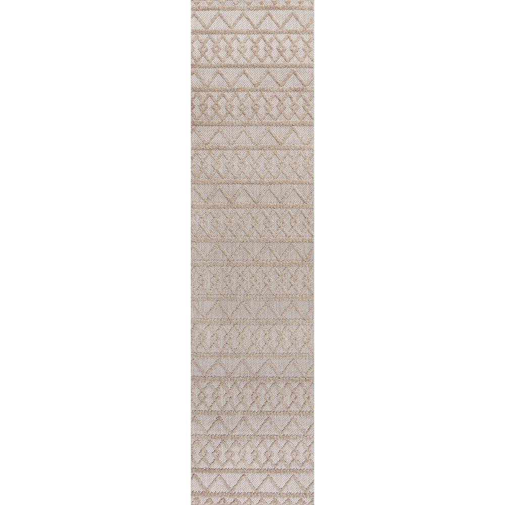 Beige Geometric High-Low Pile Indoor/Outdoor Runner Rug