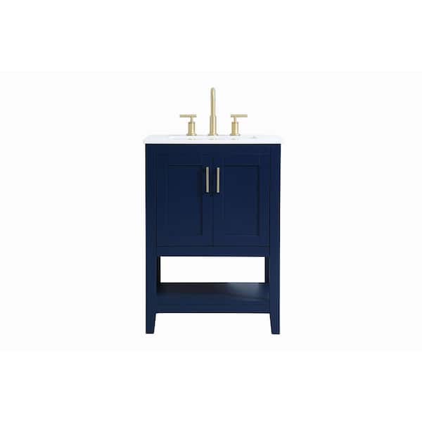 Unbranded Simply Living 24 in. W x 19 in. D x 34 in. H Bath Vanity in Blue with Calacatta White Engineered Marble Top