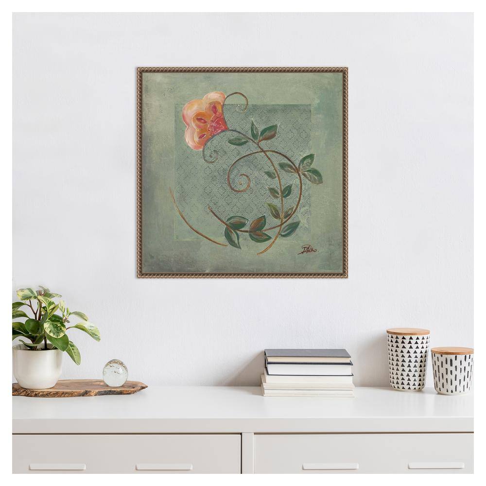 Floral Ornaments in Green II Abstract Canvas Print with Bronze Frame
