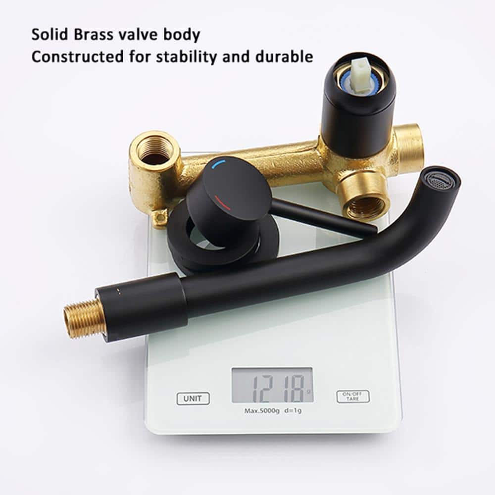 Matte Black Wall Mount Bathroom Faucet with Brass Valve