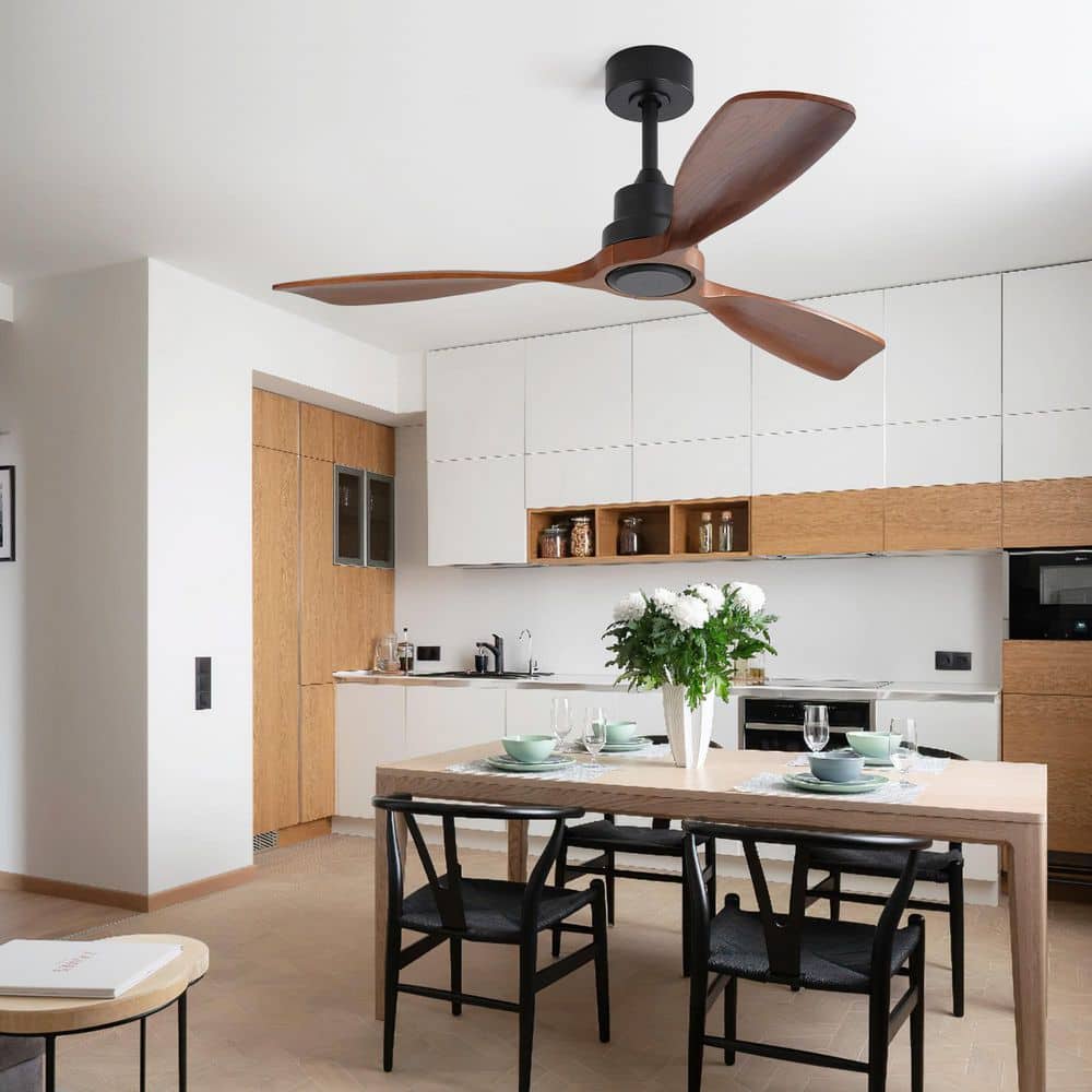 Byteany 48 in. Indoor Black Ceiling Fan with 3 Wood Blades, 6