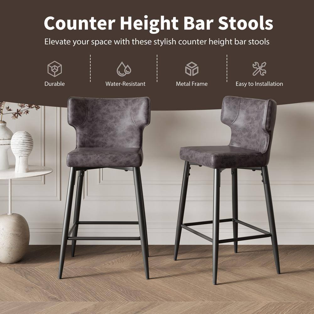 Gray Faux Leather and Iron Frame Counter Stool with Footrest