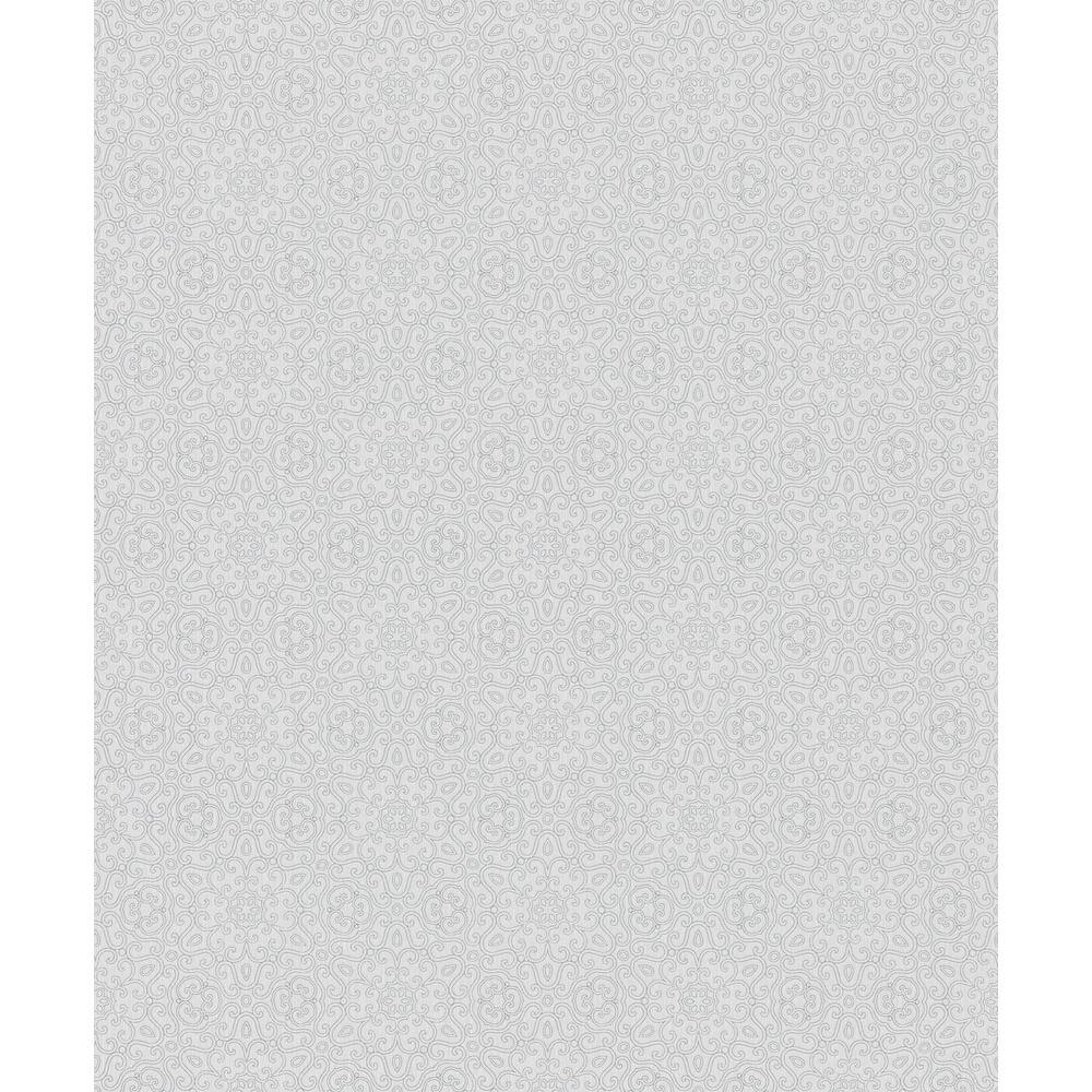 Metallic Grey Openwork Flower Vinyl on NonWoven NonPasted Wallpaper