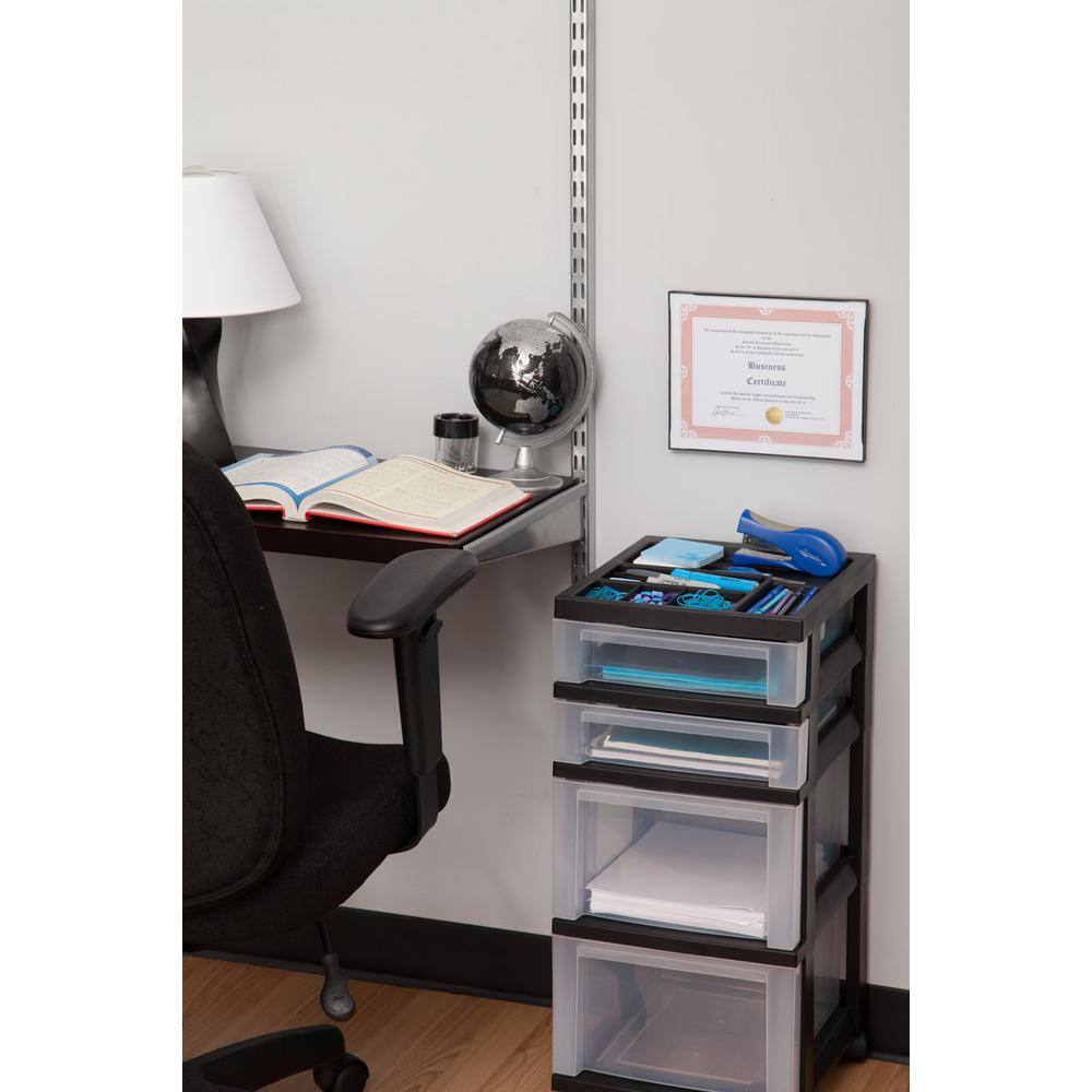 Sleek Black 4-Drawer Rolling Storage Tower with Organizer Top