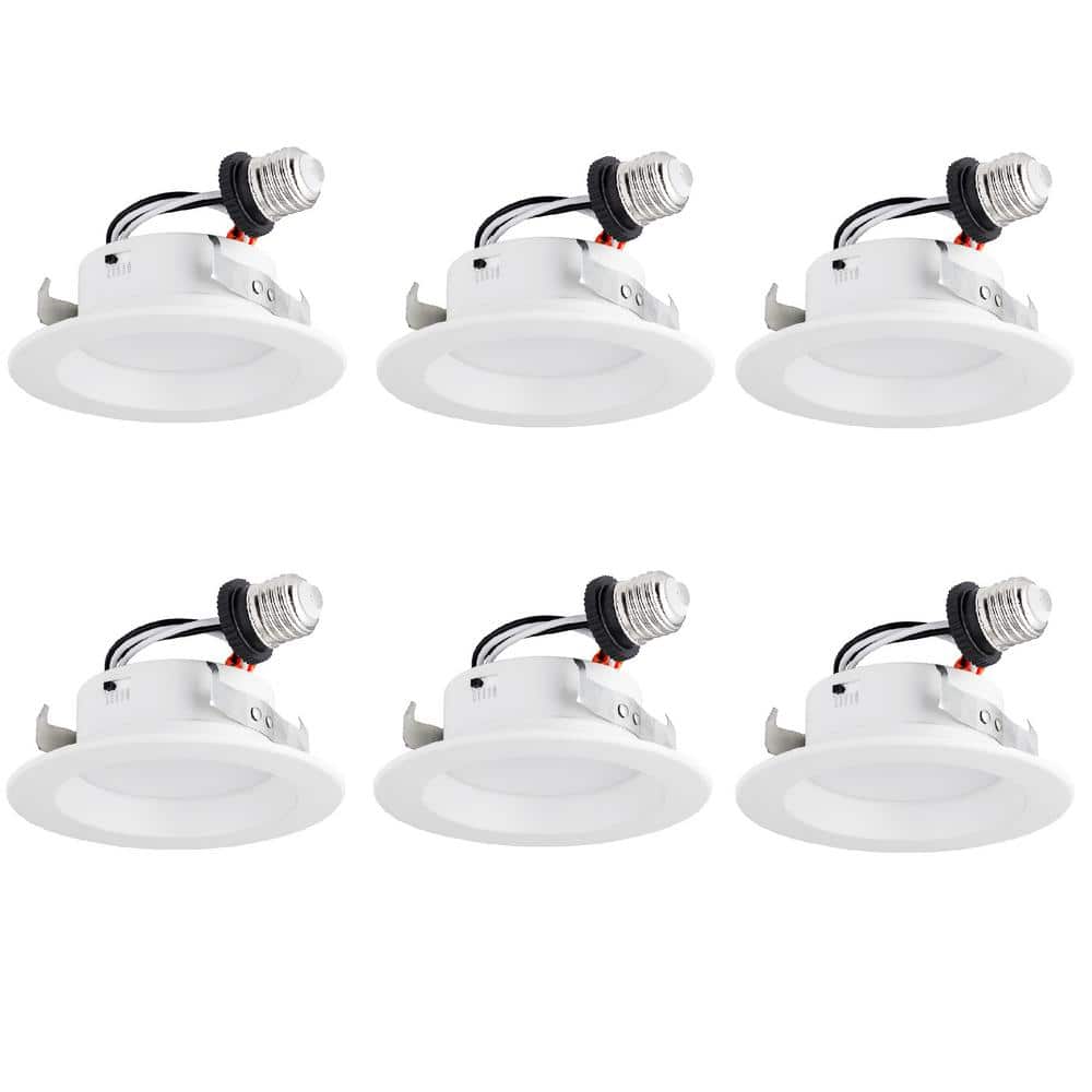 Sunlite 6-Pack 4 in. Round Retrofit New Construction/Remodel Integrated LED Recessed Light Kit, CCT Color Selectable