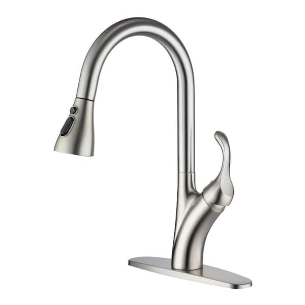 Boyel Living Stainless Steel Single Handle Pull Down Sprayer Kitchen Faucet with 3-Spray Patterns and Deck Plate in Brushed Nickel