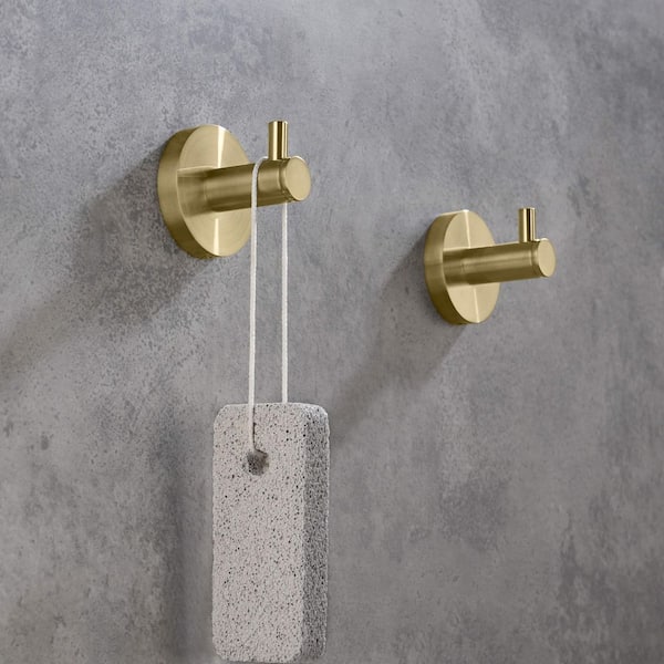 Bathroom Accessories J-Hook Robe/Towel Hook 3-Piece in Brushed Gold