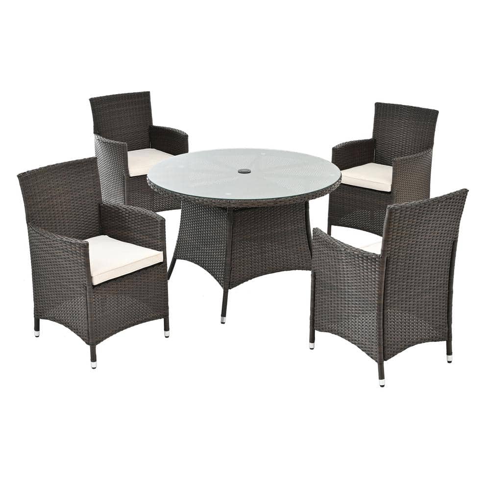 5 Piece Wicker Outdoor Dining Set All-Weather Wicker Patio Dining Table and