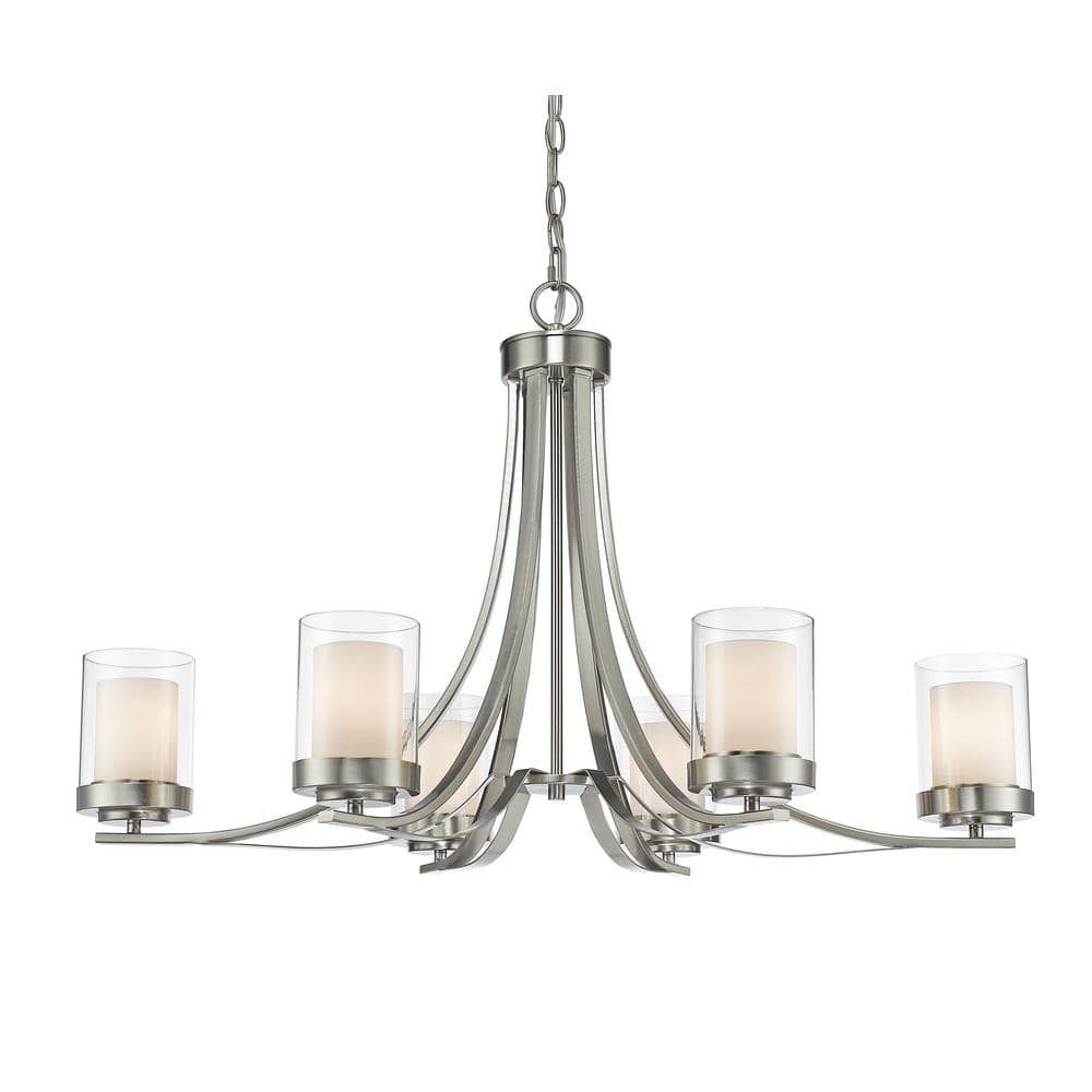 Willow Brushed Nickel 6-Light Chandelier with Clear and Matte Opal Glass