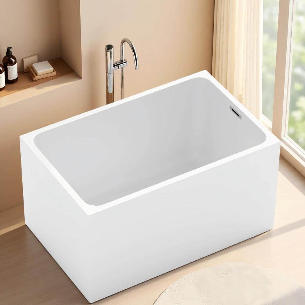 47 Inch Acrylic Freestanding Bathtub, White Rectangular, High Gloss, Chrome Overflow,Pop-Up Drain,Easy clean price history on PriceWatchPro
