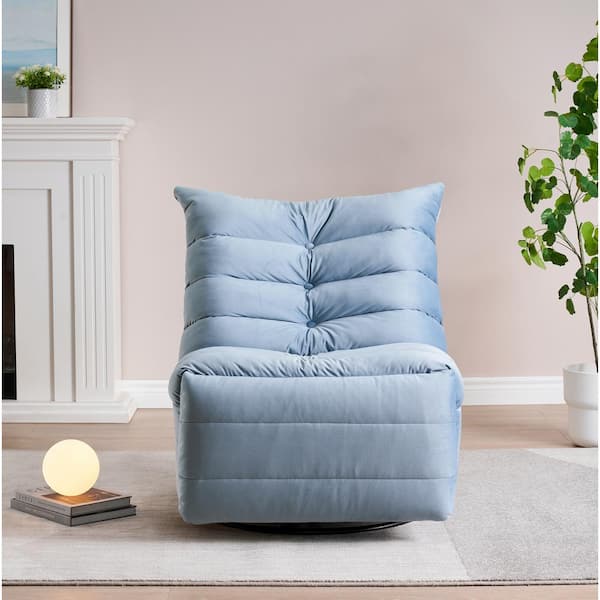 Blue Velvet Recliner 360° Swivel with Adjustable Footrest and Side Pocket Recliner
