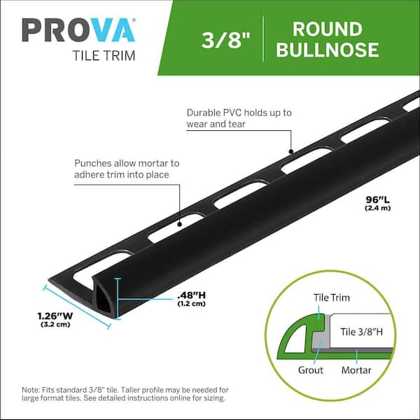 Black 1.26 in. W x 96 in. L PVC 3/8 in. Bullnose Trim